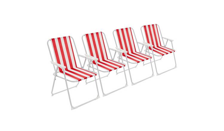 Harbour Housewares Folding Metal Beach Chairs - Red Stripe - Pack of 4