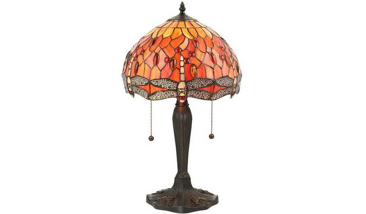 Loops Direct 30cm Dragonfly Tiffany Glass Table Lamp - Orange Dragonfly