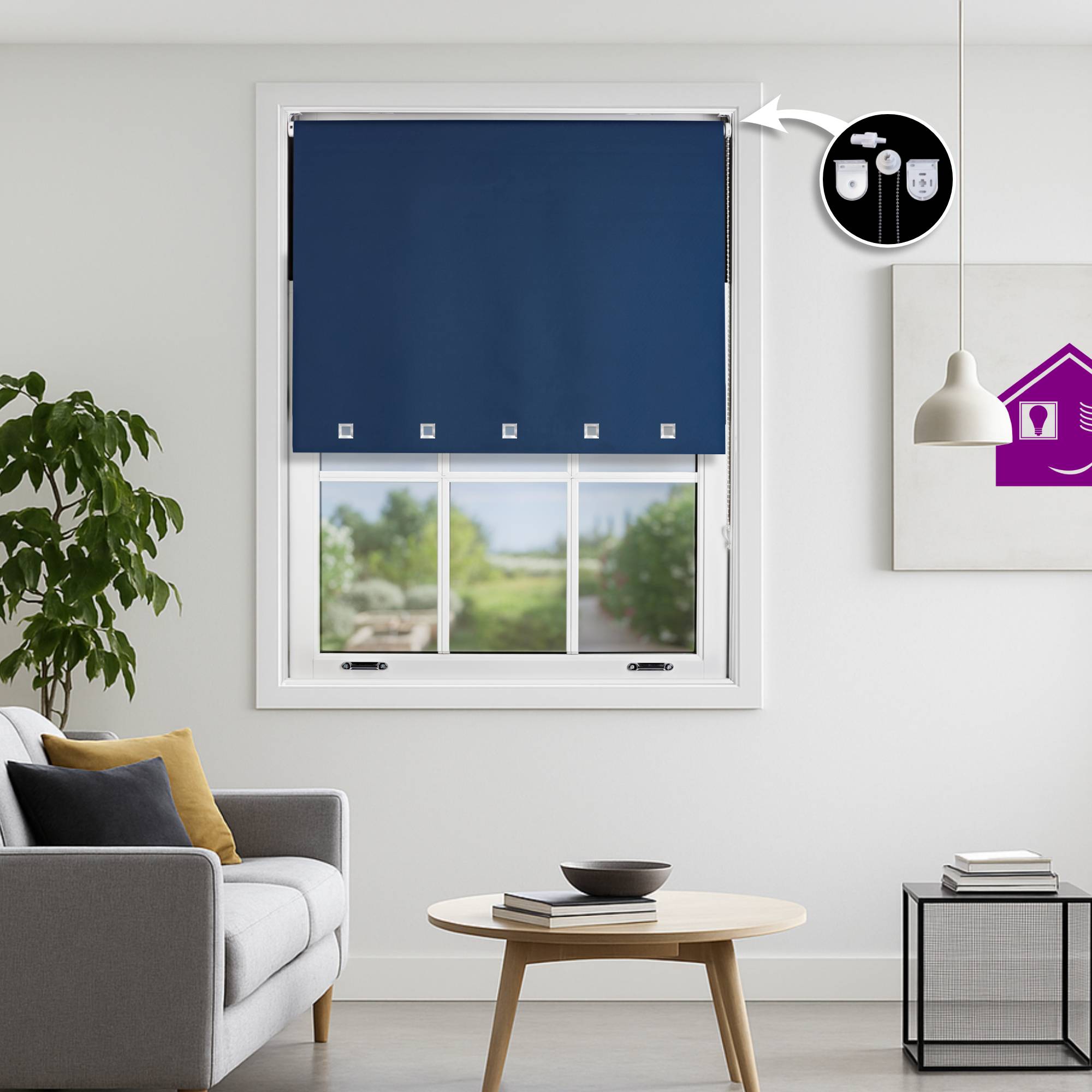 Furnished Navy Blue Blackout Roller Blind Square Eyelets - 235 x 165cm - Image 1