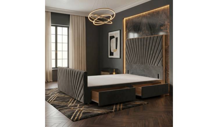 Somnior Small Double 2 Draw Divan Bed with Footboard & Headboard - Charcoal