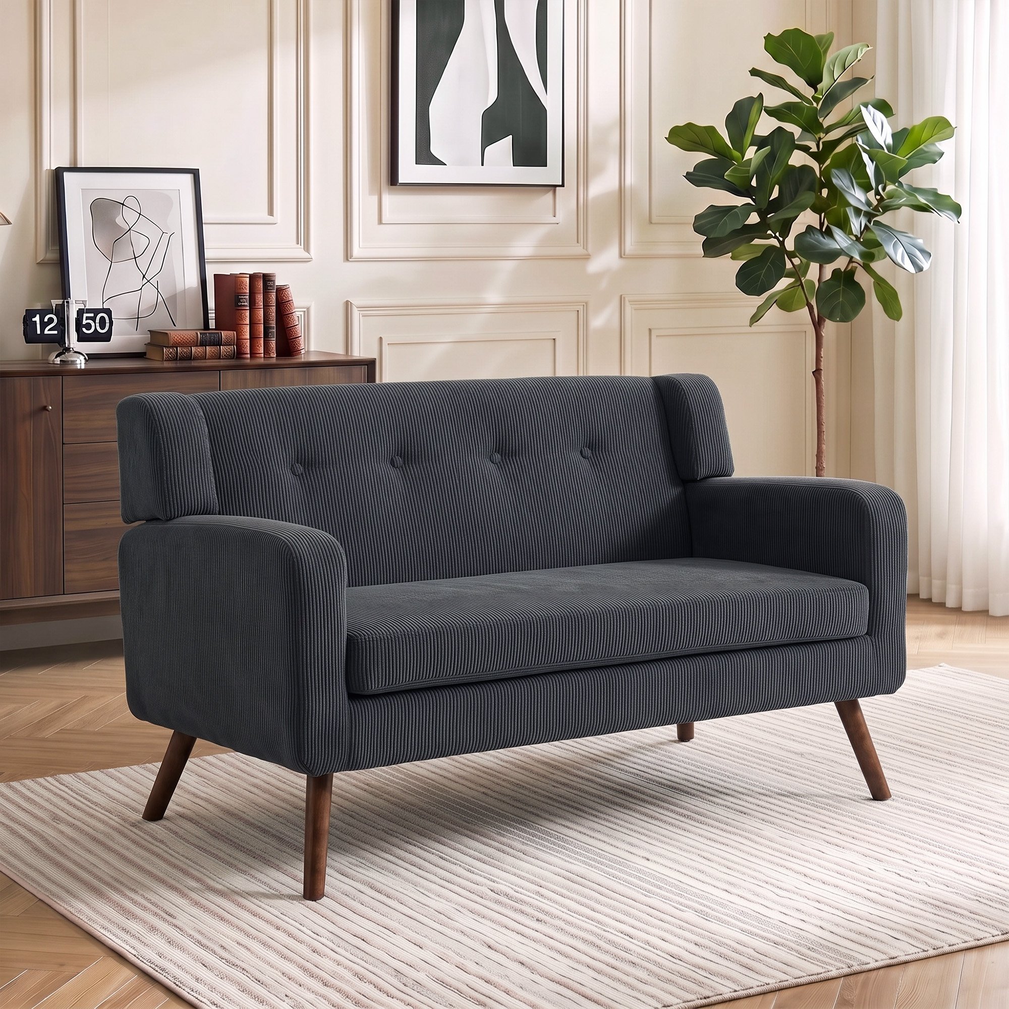 HOMCOM 2 Seater Compact Tufted Loveseat Sofa - Dark Grey - Image 2