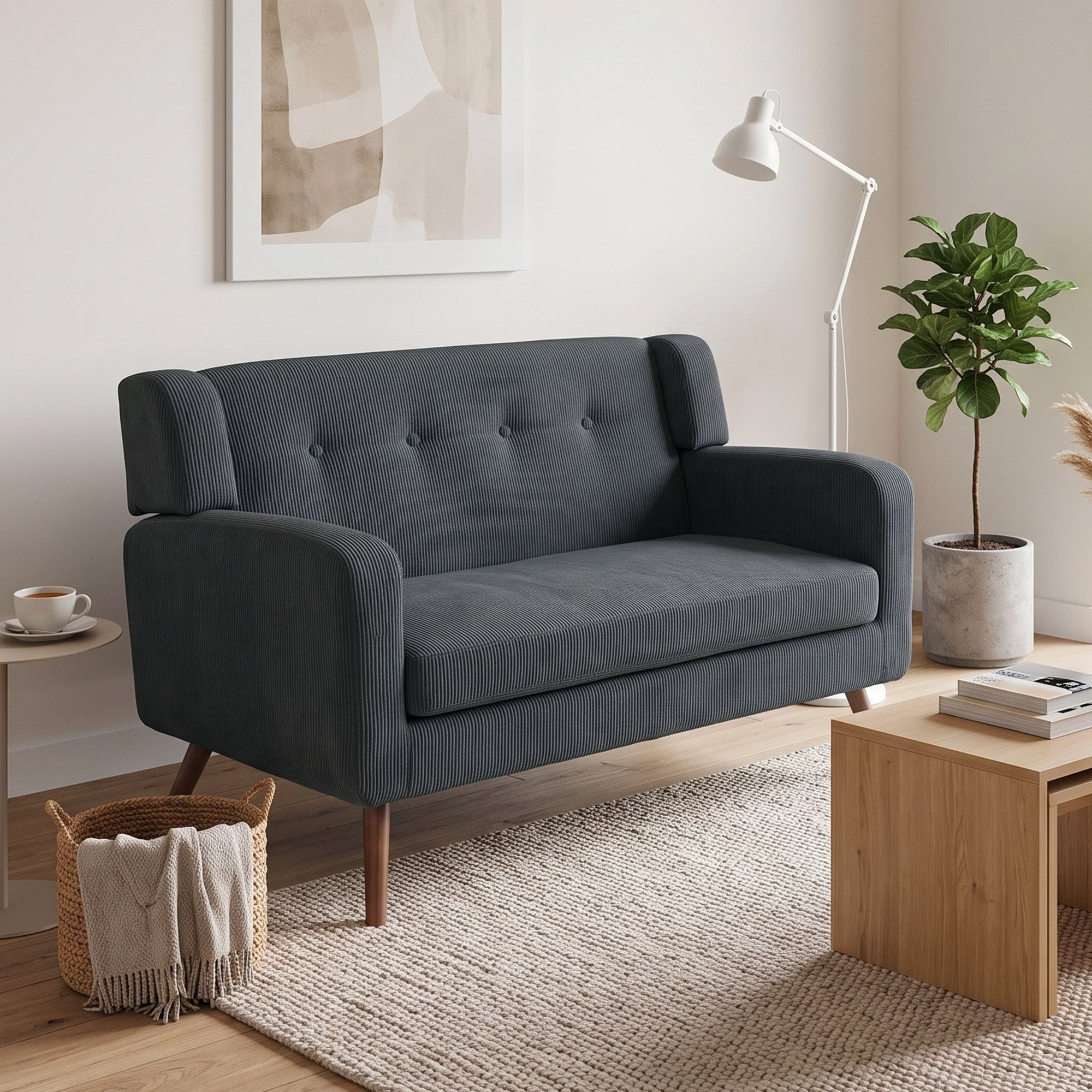 HOMCOM 2 Seater Compact Tufted Loveseat Sofa - Dark Grey - Image 3