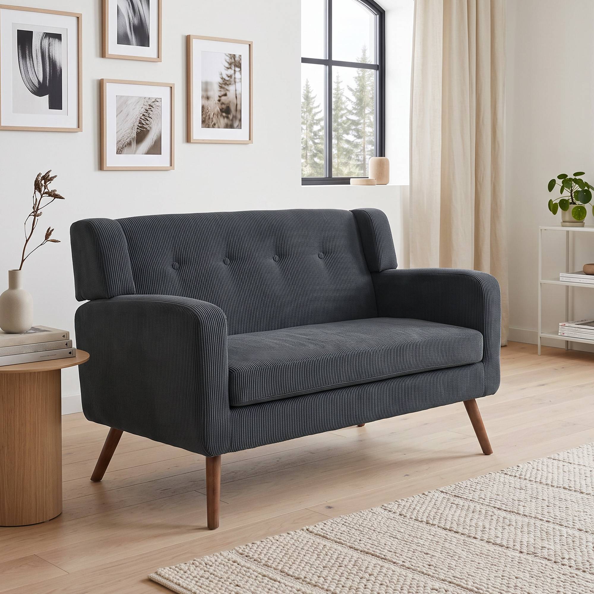 HOMCOM 2 Seater Compact Tufted Loveseat Sofa - Dark Grey - Image 4