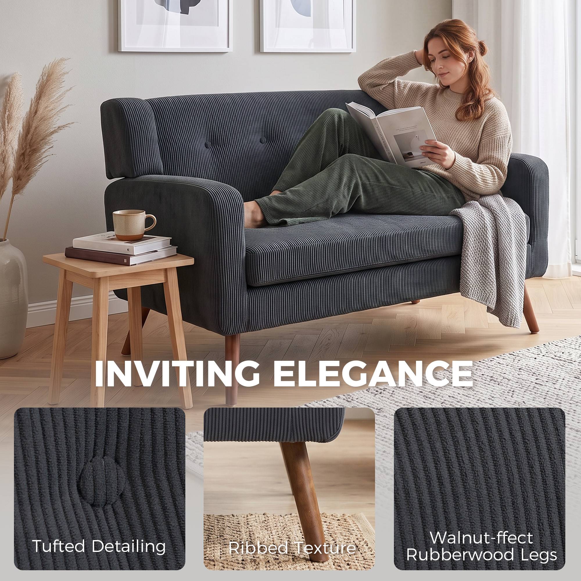 HOMCOM 2 Seater Compact Tufted Loveseat Sofa - Dark Grey - Image 6
