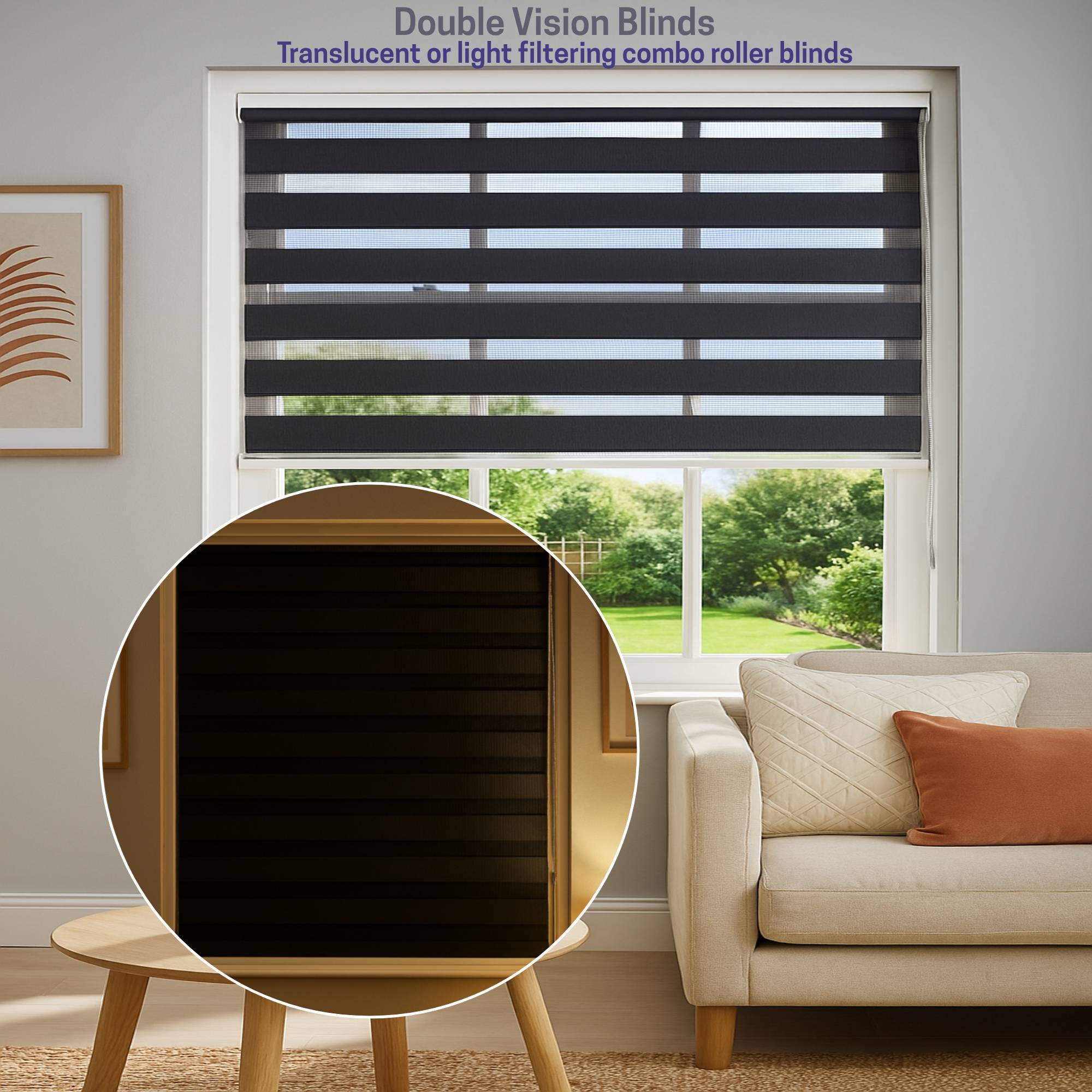 Furnished Black Day and Night Roller Blind - 225cm x 210cm - Image 2