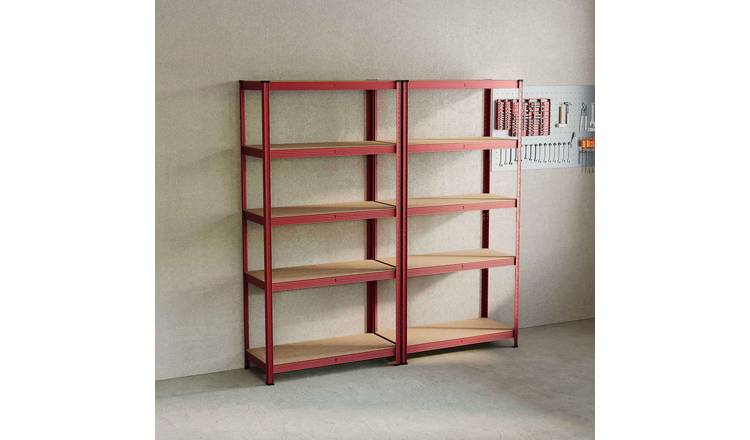 Home Vida 5 Tier 2 Bay Garage Shelf - Red