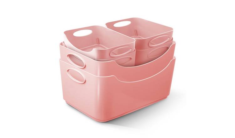 Keplin Pack of 6 Plastic Storage Baskets - Pink