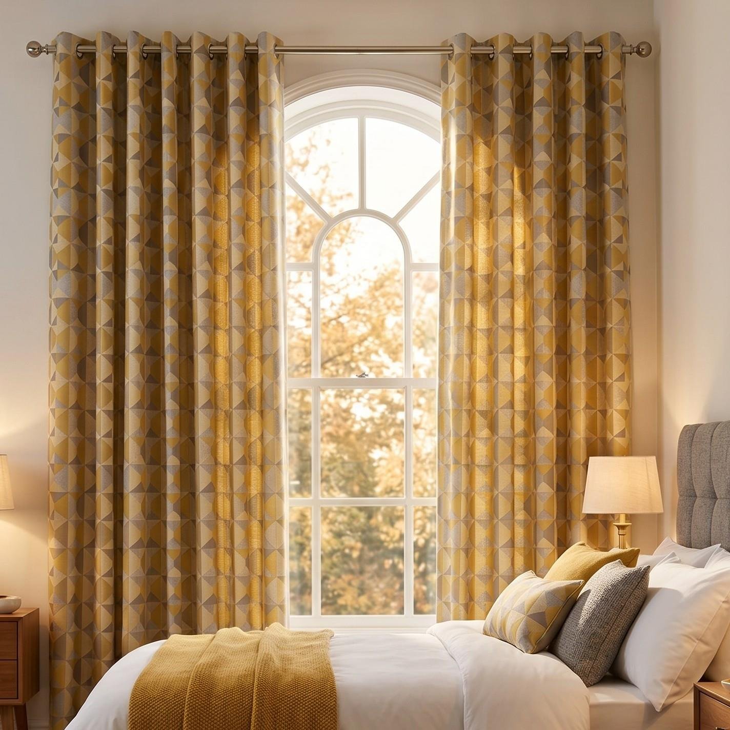 Luxury Living Nordic Lined Eyelet Curtains 117cm x 183cm - Yellow - Image 3