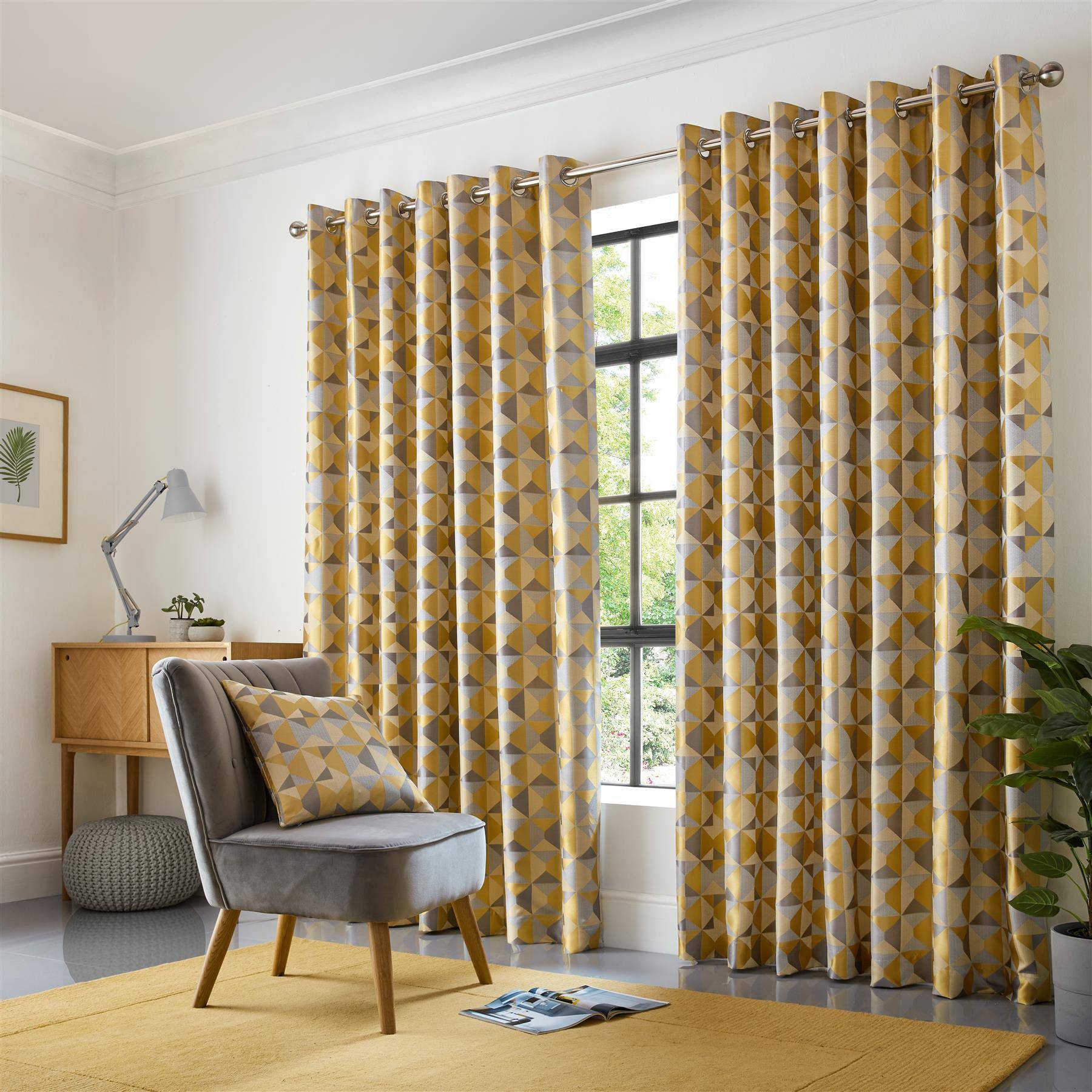 Luxury Living Nordic Lined Eyelet Curtains 117cm x 183cm - Yellow - Image 4