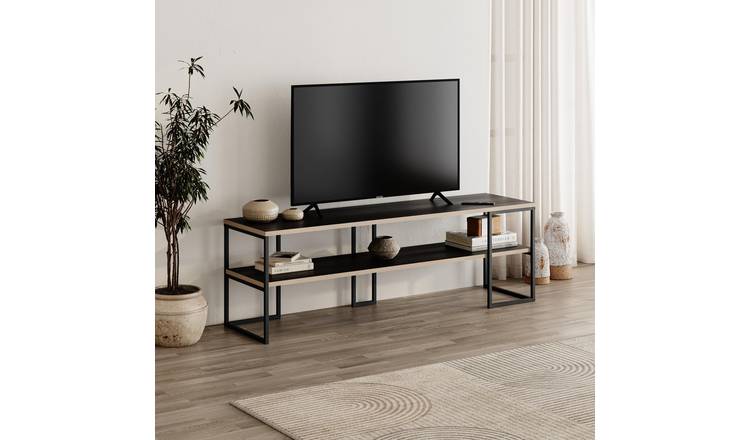 Decortie Modern Particleboard and Metal TV Stand - Black Ash