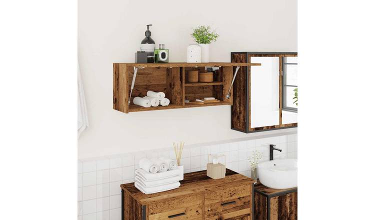 Walplus Engineered Wood Bathroom Wall Cabinet - Old Wood - 80 x 25 x 30 cm