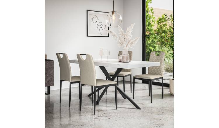 Furniture Online Donni Monza Marble Effect Dining Table & 6 Beige Chairs