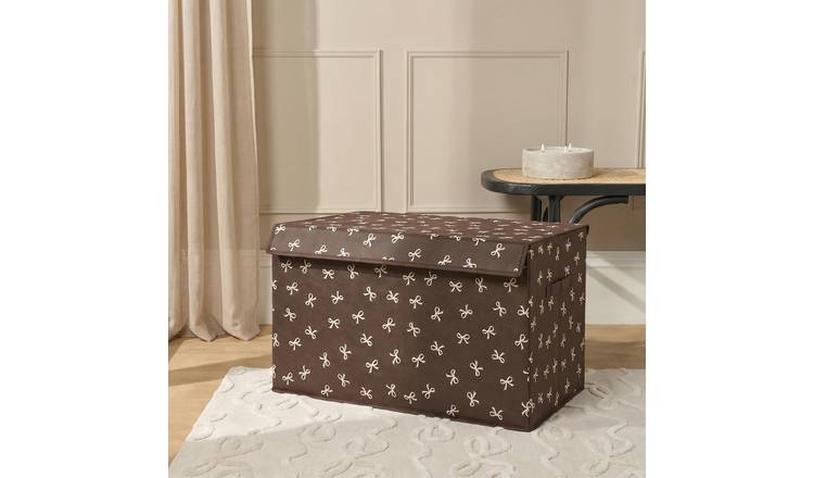 OHS Bow Print Large Collapsible Storage Box With Lid - Brown