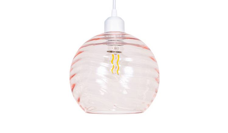 Happy Homewares Pink Circular Ribbed Glass Pendant Shade - 20cm