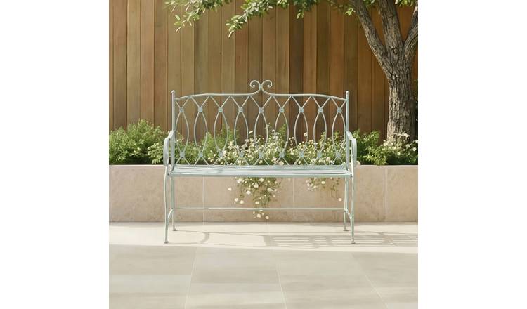 Charles Bentley Decorative Rustic Metal Garden Bench - Green