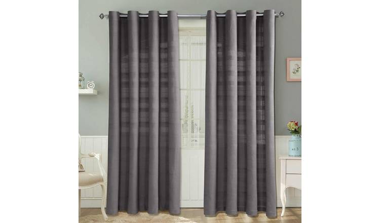 Homescapes Charcoal Grey Cotton Rajput Ribbed Curtains - 137cm x 137cm