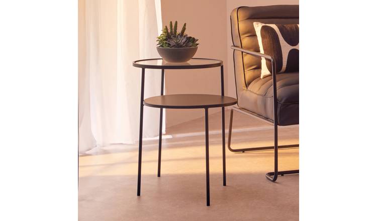 Orsina Glass and Cast Iron Two-Tier Side Tables - Black