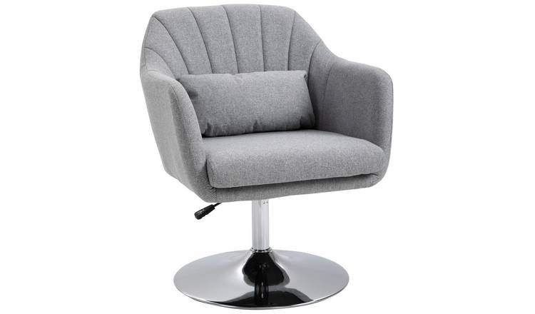 HOMCOM Linen Fabric Modern Adjustable Swivel Accent Chair - Light Grey