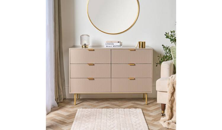 OHS Ribbed Engineered Wood 6 Drawer Unit - Natural