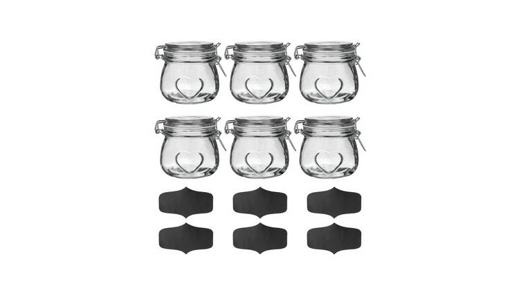 Nicola Spring Heart Glass Storage Jars with Labels - Set of 6