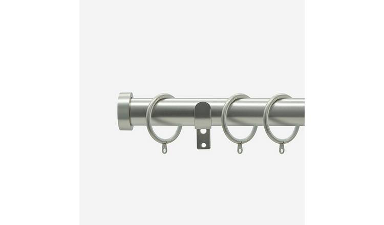 New Edge Blinds Brushed Steel 28mm Stud Fixed Metal Curtain Pole - 410cm