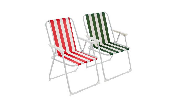 Harbour Housewares Folding Metal Beach Chairs - Red/Green Stripe - Pack of 2
