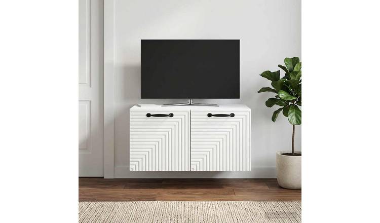 Walplus Wood Wall Mounted TV Cabinet Wide Unit - White - 59.5 x 41 x 30 cm