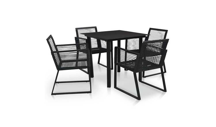 Walplus 5 Piece Rattan Outdoor Dining Set - Black - 80 x 80 x 74 cm