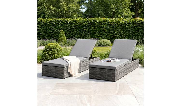Charles Bentley Garden Waterproof Reclining Rattan Sun Lounger - Grey