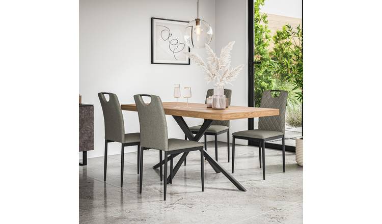 Furniture Online Donni Monza Oak Effect Dining Table & 6 Grey Chairs