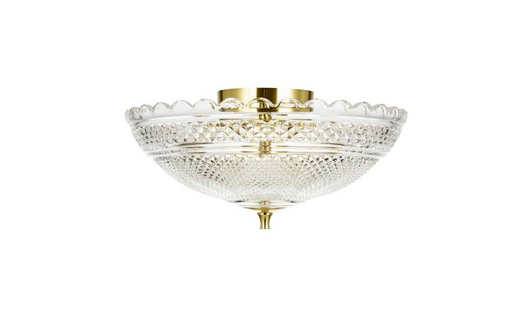 Happy Homewares Antique Brass with Clear Textured Glass Ceiling Light - 35cm