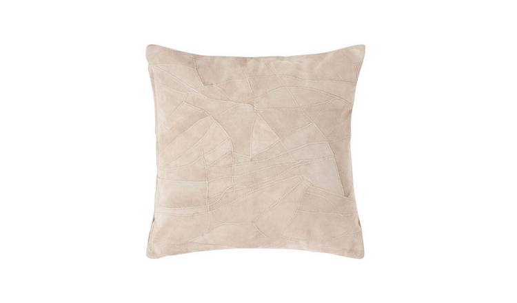 Homescapes Cream Leather & Suede Patchwork Filled Cushion - 45 x 45 cm