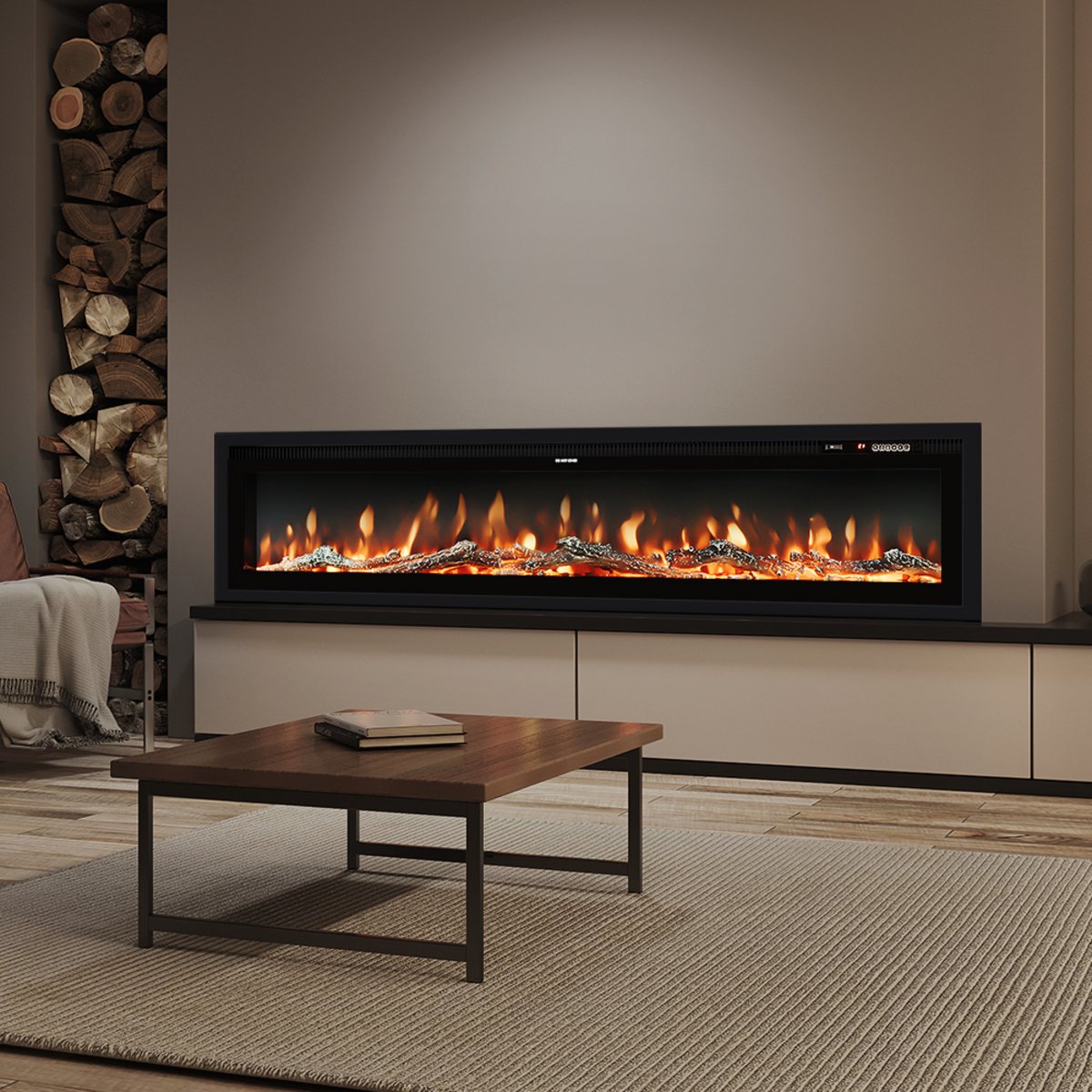 Living and Home Electric Fireplace with Remote Control - 152.4x14.2cm - Black - Image 2