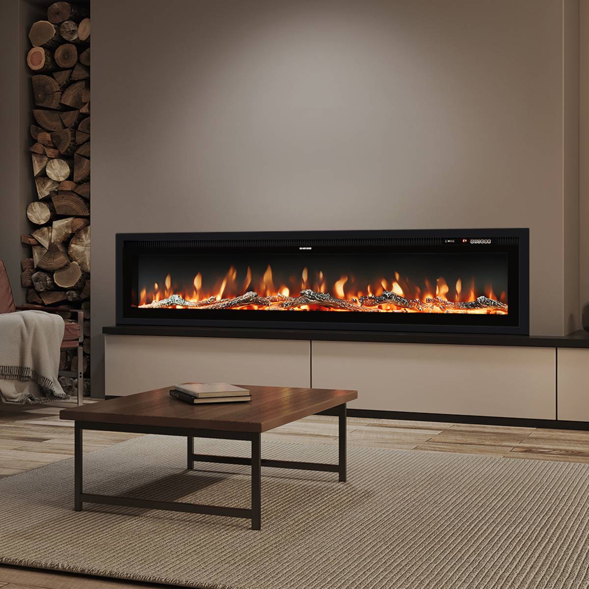 Living and Home Electric Fireplace with Remote Control - 152.4x14.2cm - Black - Image 2