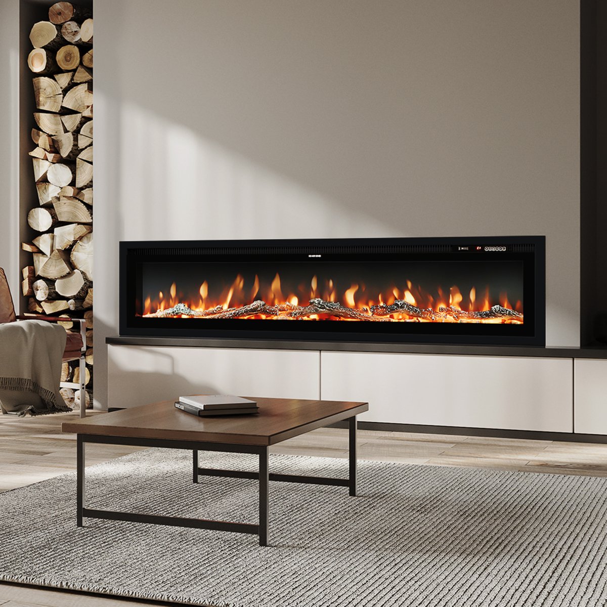 Living and Home Electric Fireplace with Remote Control - 152.4x14.2cm - Black - Image 3
