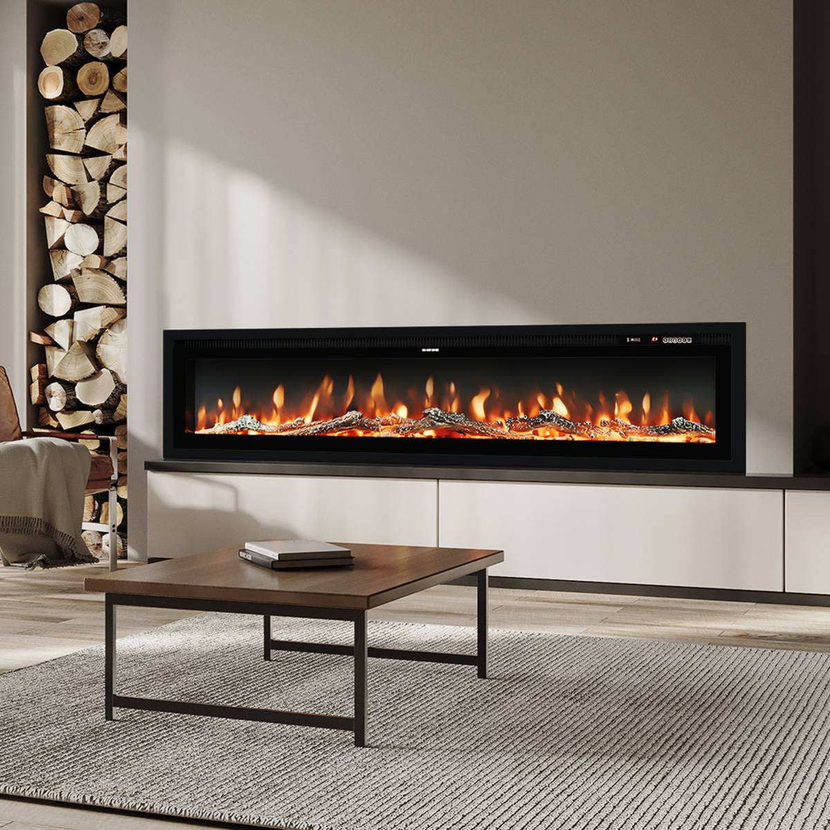 Living and Home Electric Fireplace with Remote Control - 152.4x14.2cm - Black - Image 3