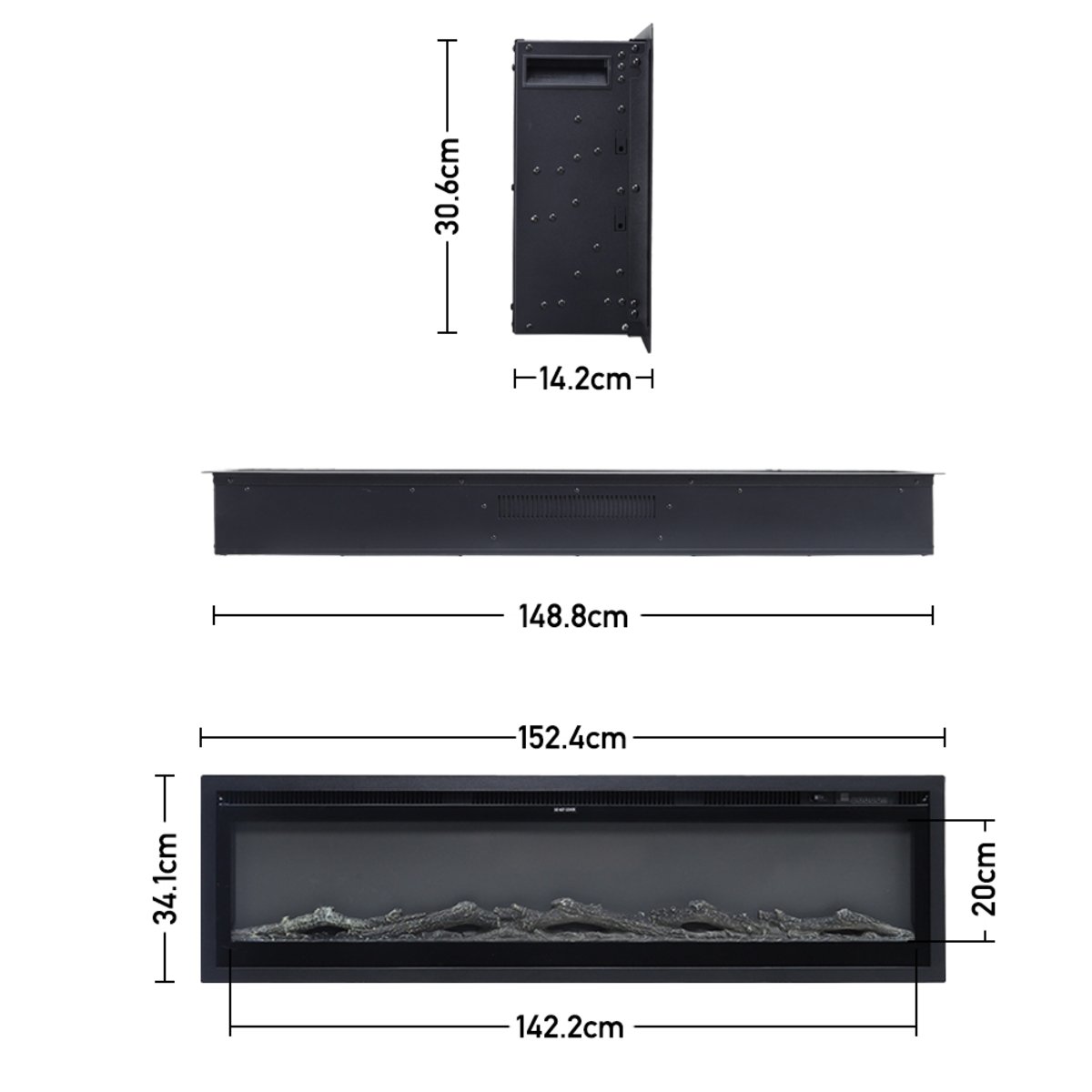 Living and Home Electric Fireplace with Remote Control - 152.4x14.2cm - Black - Image 6