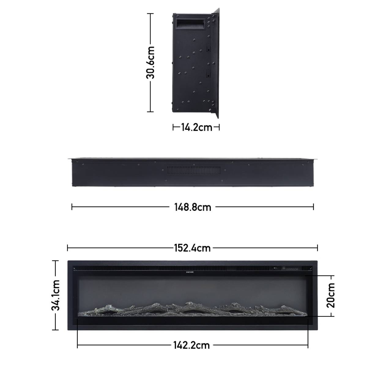 Living and Home Electric Fireplace with Remote Control - 152.4x14.2cm - Black - Image 6
