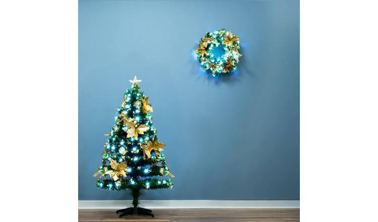 Christmas Tree World 4ft Gilded Poinsettia Fir Fibre Optic Tree