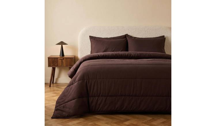 OHS Coverless 10.5 Tog Duvet Set Quilted Bedding - Coffee - Double