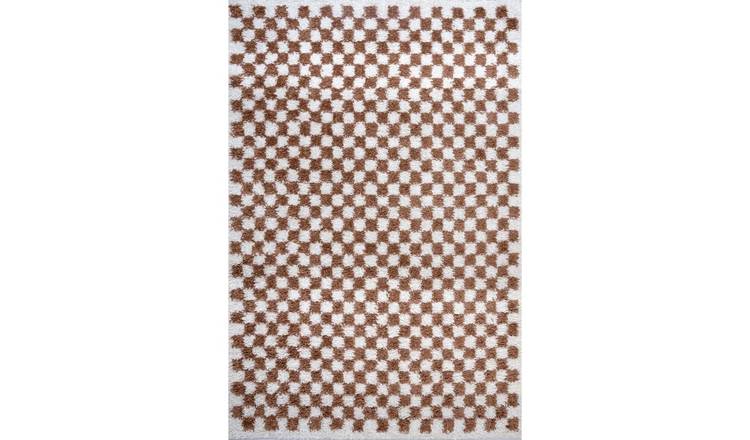 The Rugs Terracotta Moodi Chequered Shaggy Rug - 80 x 150cm