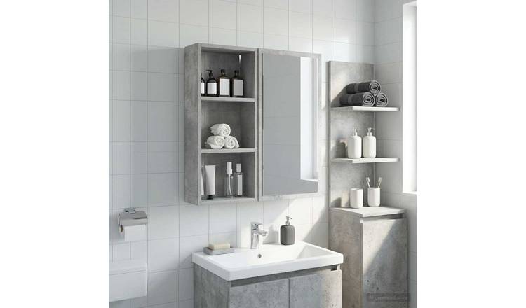 Walplus Engineered Wood Bathroom Wall Cabinet - Concrete Grey - 30 x 14 x 70 cm