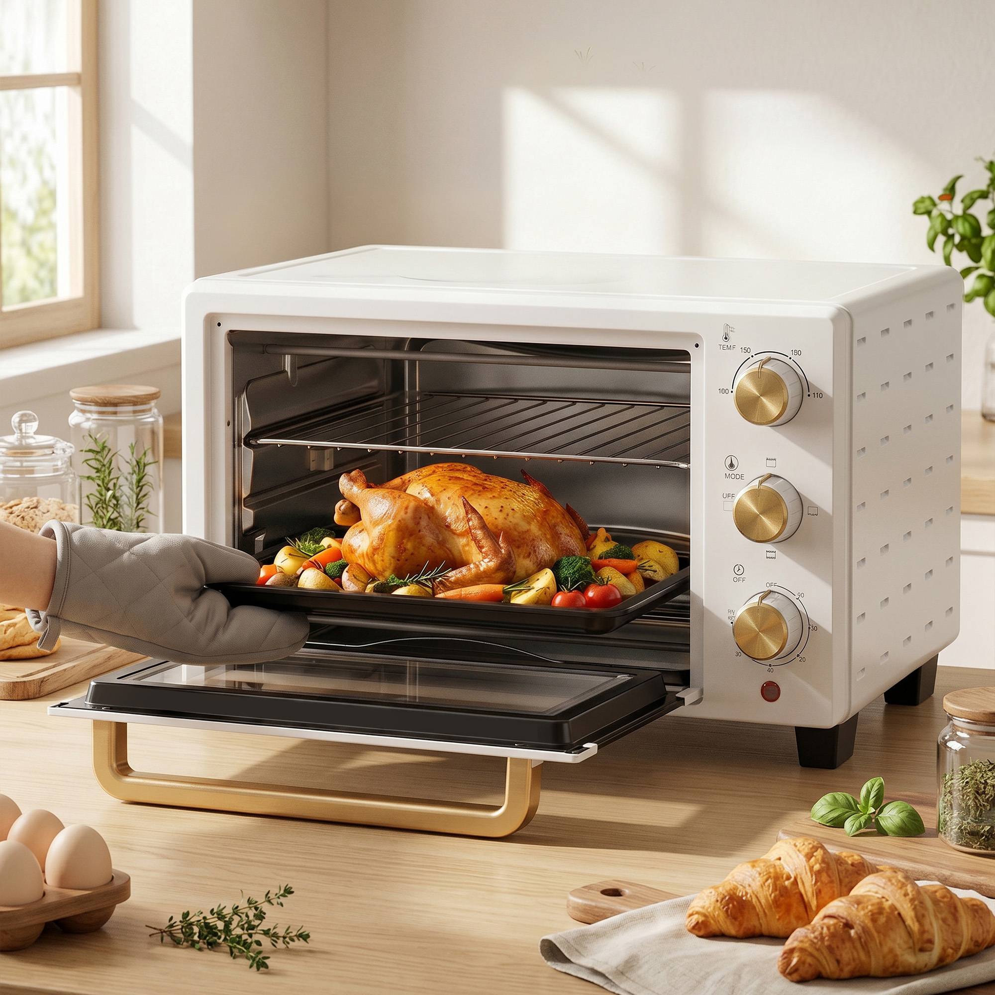 HOMCOM 21L Mini Oven with Grill & Adjustable Temperature - 1400W White - Image 4