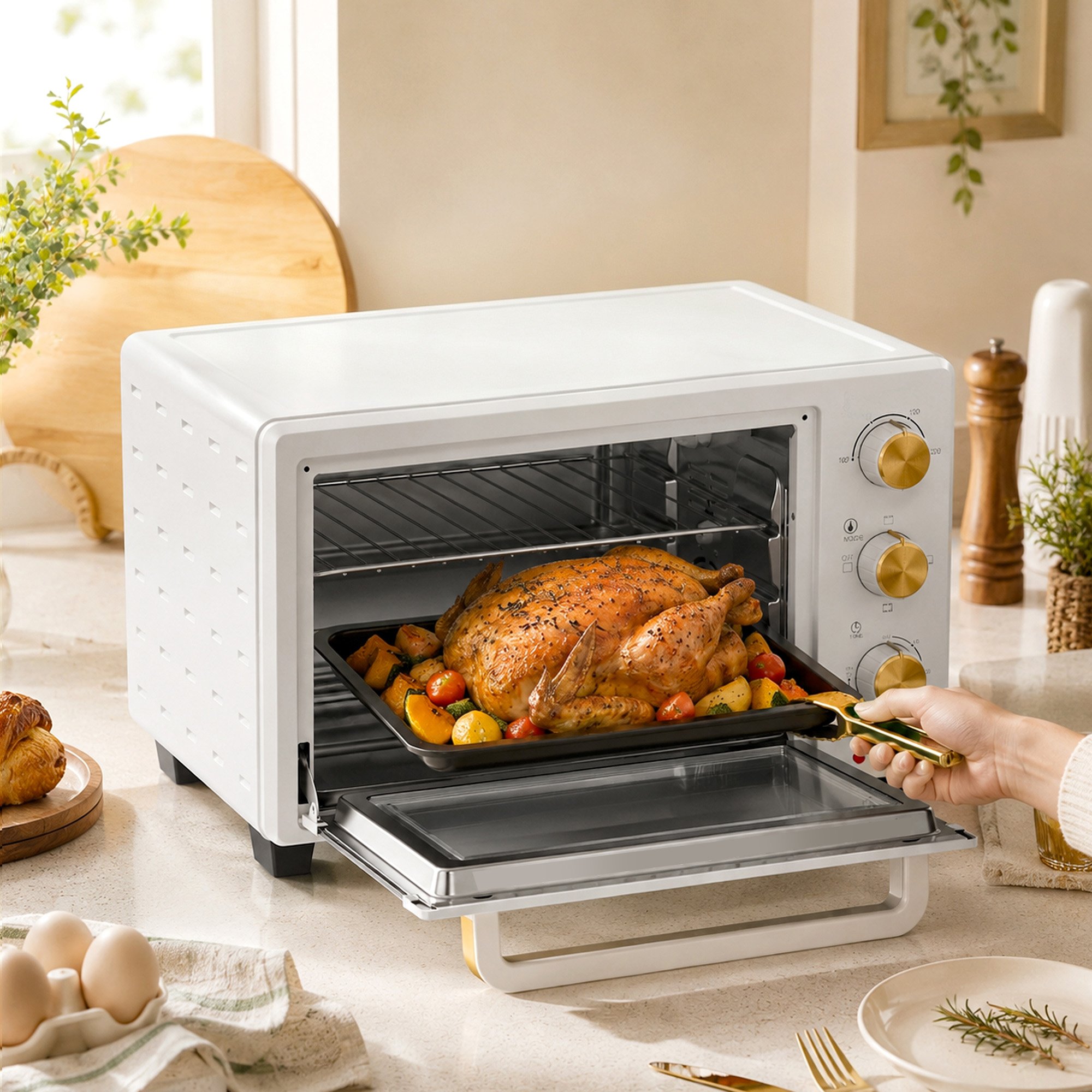 HOMCOM 21L Mini Oven with Grill & Adjustable Temperature - 1400W White - Image 6
