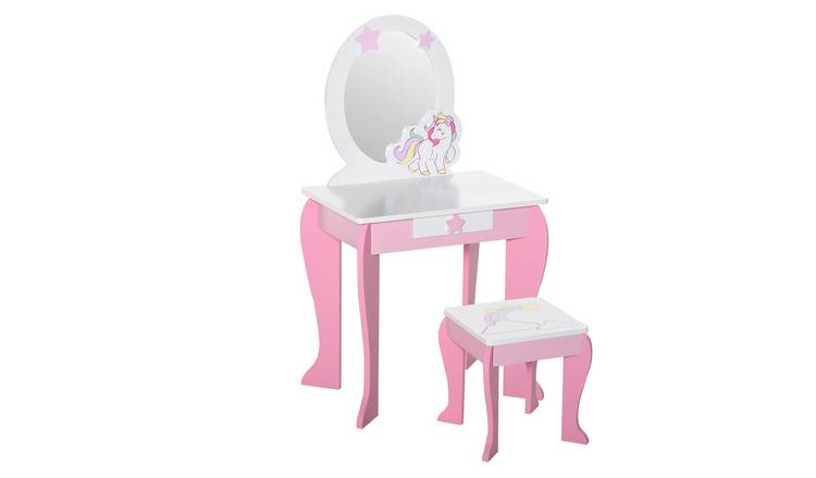 HOMCOM 2 Piece Mirror Unicorn Acrylic Vanity Set - Pink and White