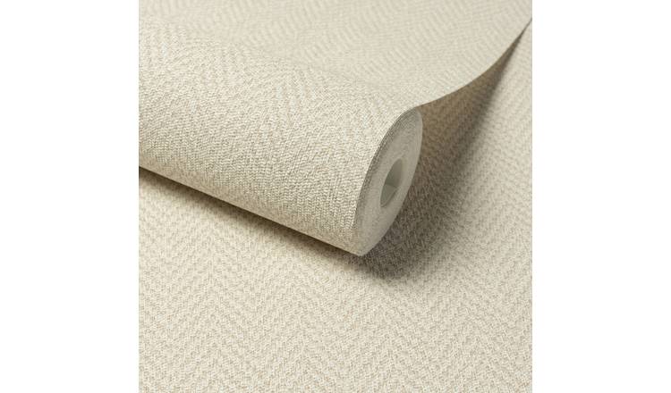 Grandeco Antiga Herringbone Chevron Weave Textured Wallpaper - Cream