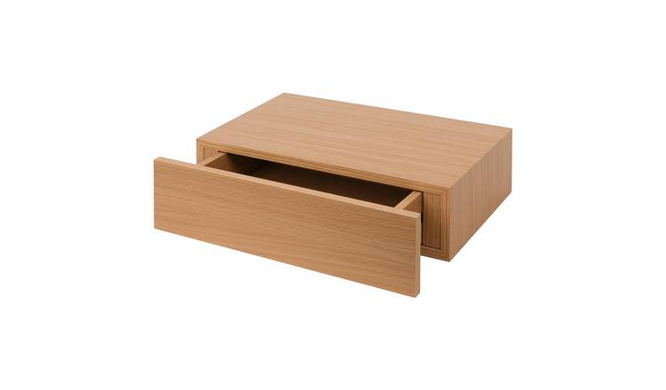 Harbour Housewares Wooden Floating Shelf with Drawer - Light Oak