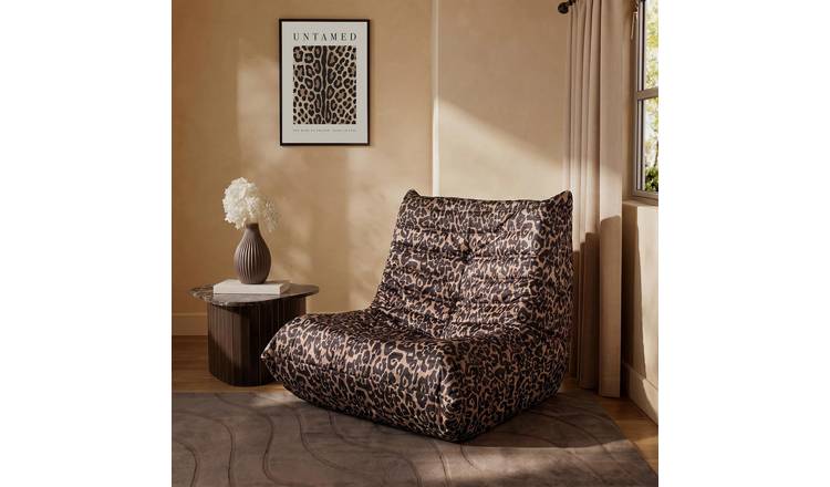 OHS Leopard Print Matte Velvet Lazy Chair - Natural