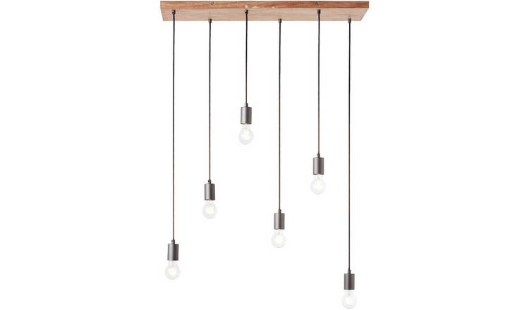 Loops Direct Steel and Wood Pendant Light - Oak Stained