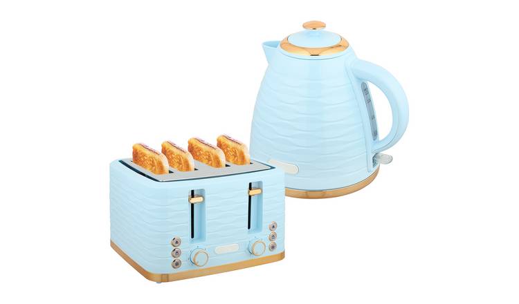 HOMCOM Kettle and 4 Slice Toaster Set with 7 Browning Controls - Light Blue